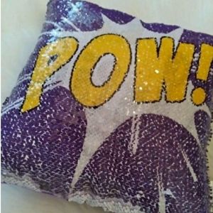 NWT SEQUIN DECORATIVE PILLOW COMICS CUSHION PLUSH PILLOW 13"X13"